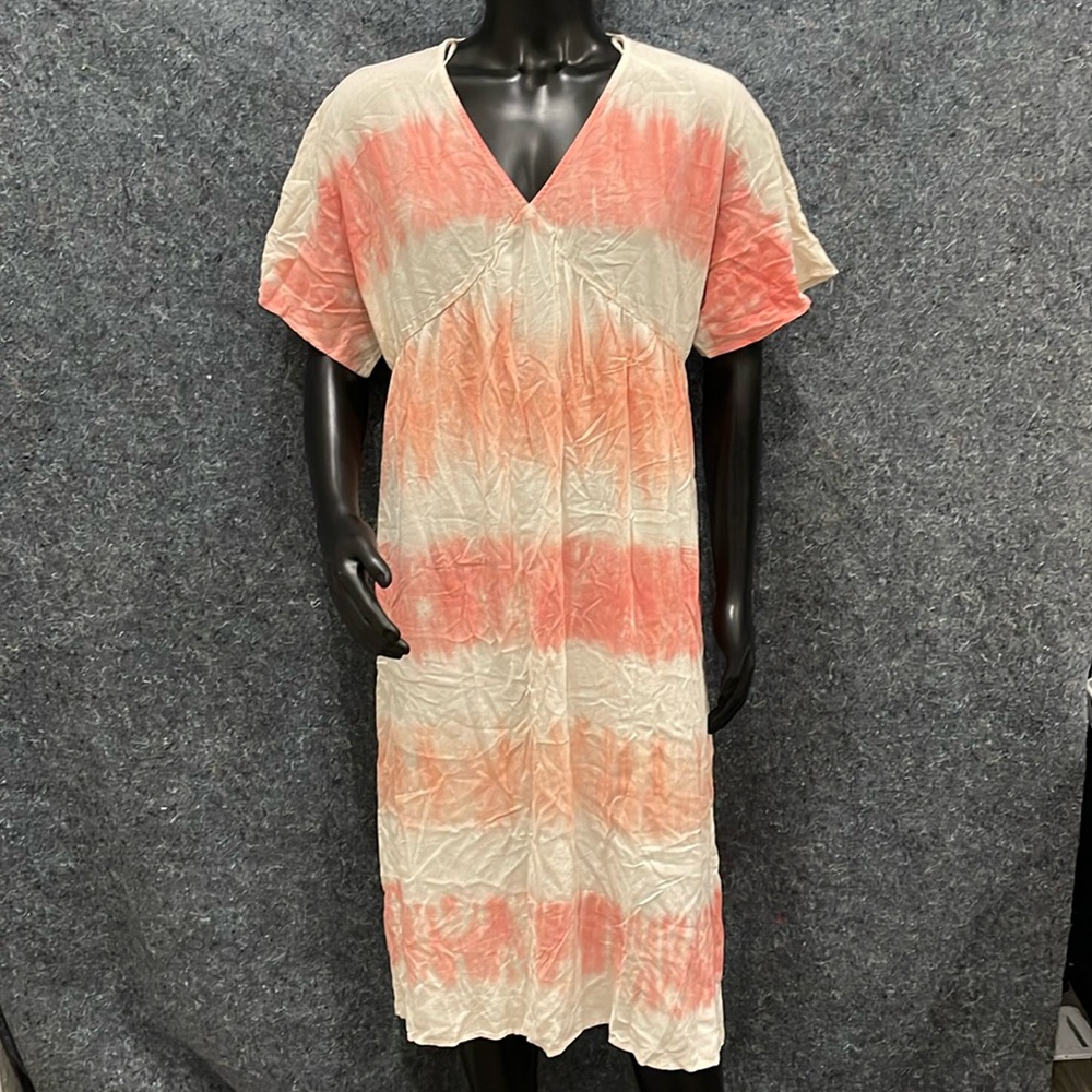 NEW Knot Rose WOMENS XL Pink/White Long Short Sleeve Long Maxi Dress